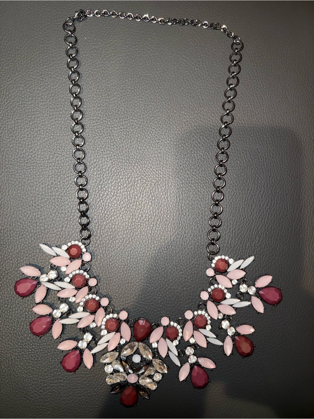 Elegant Pink and Burgundy Floral Statement Necklace